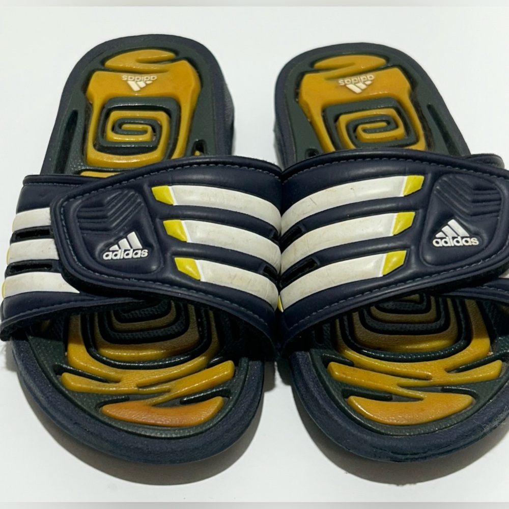 ADIDAS retro vintage blue & white sandals summer pool slides shoes size 1